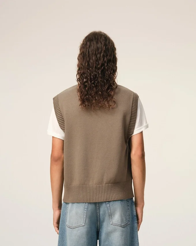 Beige Wool and Cotton Sleeveless Ami De Coeur Sweater Beige Wool and Cotton Sleeveless Ami De Coeur Sweater