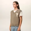 Beige Wool and Cotton Sleeveless Ami De Coeur Sweater Beige Wool and Cotton Sleeveless Ami De Coeur Sweater