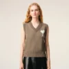 Beige Wool and Cotton Sleeveless Ami De Coeur Sweater Beige Wool and Cotton Sleeveless Ami De Coeur Sweater
