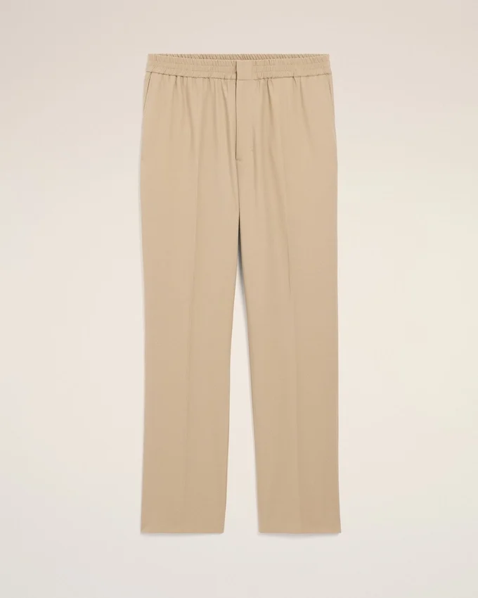 Beige Wool Elasticated Waist Trousers Beige Wool Elasticated Waist Trousers