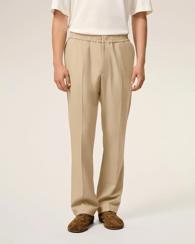 Beige Wool Elasticated Waist Trousers Beige Wool Elasticated Waist Trousers