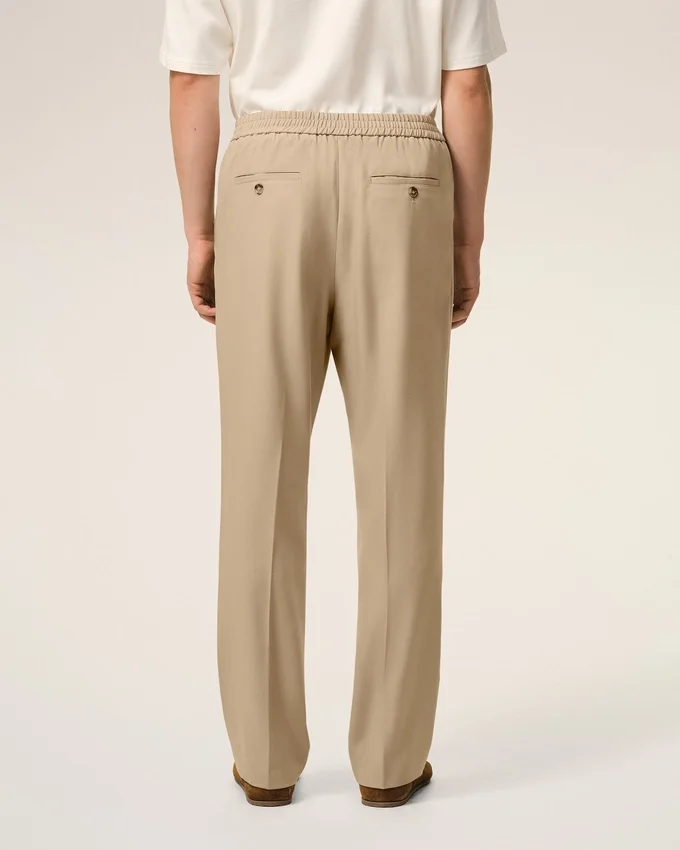Beige Wool Elasticated Waist Trousers Beige Wool Elasticated Waist Trousers