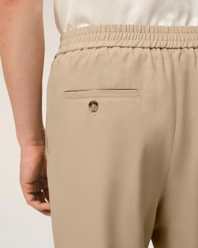 Beige Wool Elasticated Waist Trousers Beige Wool Elasticated Waist Trousers