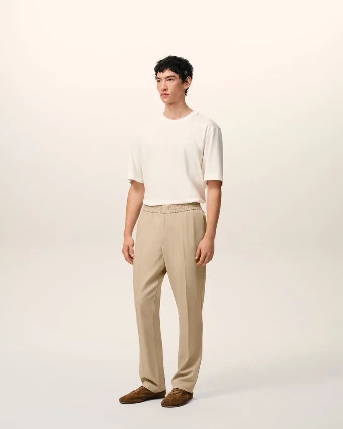 Beige Wool Elasticated Waist Trousers Beige Wool Elasticated Waist Trousers
