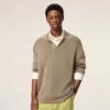 Beige Wool Long Sleeves Polo