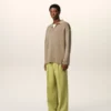 Beige Wool Long Sleeves Polo