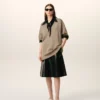 Beige Wool Short Sleeves V Neck Sweater