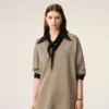Beige Wool Short Sleeves V Neck Sweater