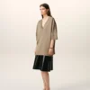 Beige Wool Short Sleeves V Neck Sweater