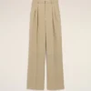 Beigefarbene Hose Aus Schurwolle Mit Hoher Taille Und Weitem Bein