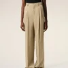 Beigefarbene Hose Aus Schurwolle Mit Hoher Taille Und Weitem Bein