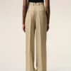 Beigefarbene Hose Aus Schurwolle Mit Hoher Taille Und Weitem Bein