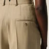 Beigefarbene Hose Aus Schurwolle Mit Hoher Taille Und Weitem Bein