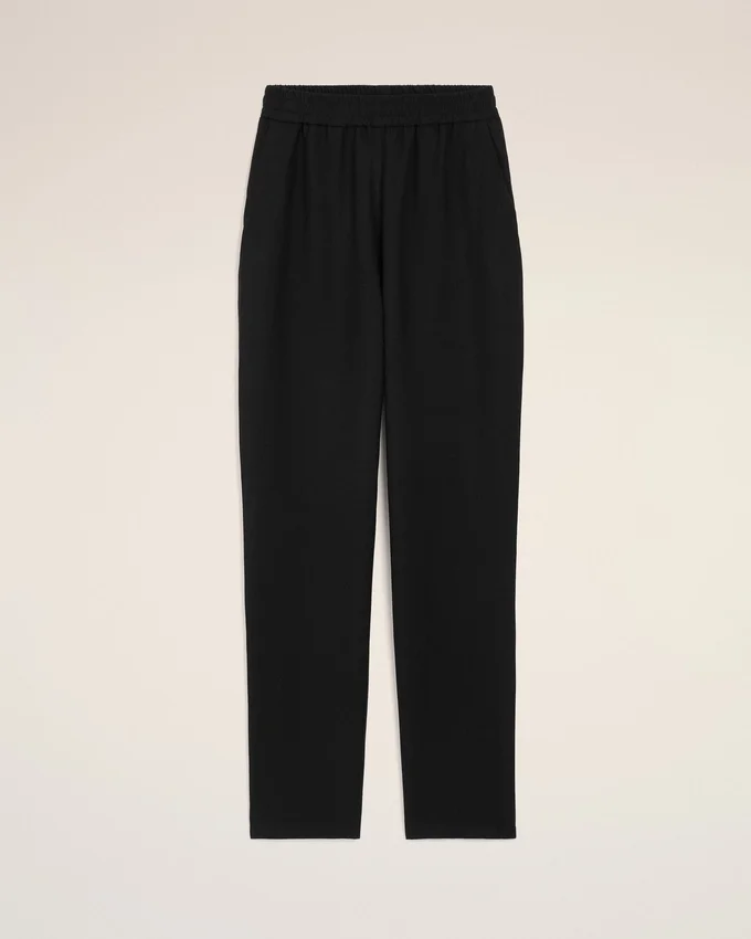 Black Blended Linen Elasticated Waist Trousers Black Blended Linen Elasticated Waist Trousers