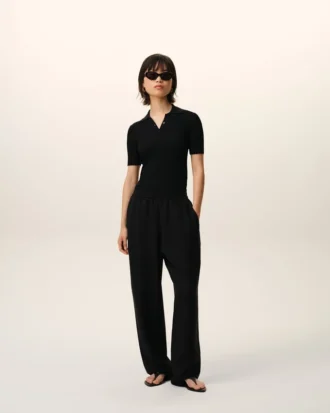 Black Blended Linen Elasticated Waist Trousers Black Blended Linen Elasticated Waist Trousers
