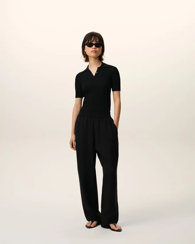 Black Blended Linen Elasticated Waist Trousers Black Blended Linen Elasticated Waist Trousers