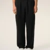 Black Blended Linen Elasticated Waist Trousers