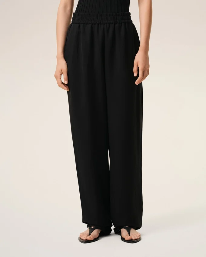 Black Blended Linen Elasticated Waist Trousers Black Blended Linen Elasticated Waist Trousers