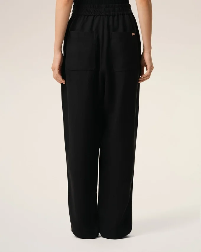 Black Blended Linen Elasticated Waist Trousers Black Blended Linen Elasticated Waist Trousers