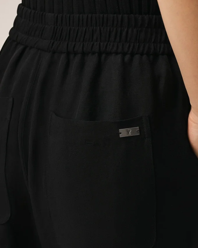 Black Blended Linen Elasticated Waist Trousers Black Blended Linen Elasticated Waist Trousers