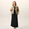 Black Blended Linen Tailor Construction Long Trapeze Skirt