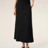 Black Blended Linen Tailor Construction Long Trapeze Skirt