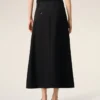 Black Blended Linen Tailor Construction Long Trapeze Skirt