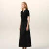 Black Blended Linen Tailor Construction Long Trapeze Skirt