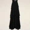 Black Blended Silk Long Dress with Ruffles