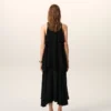 Black Blended Silk Long Dress with Ruffles