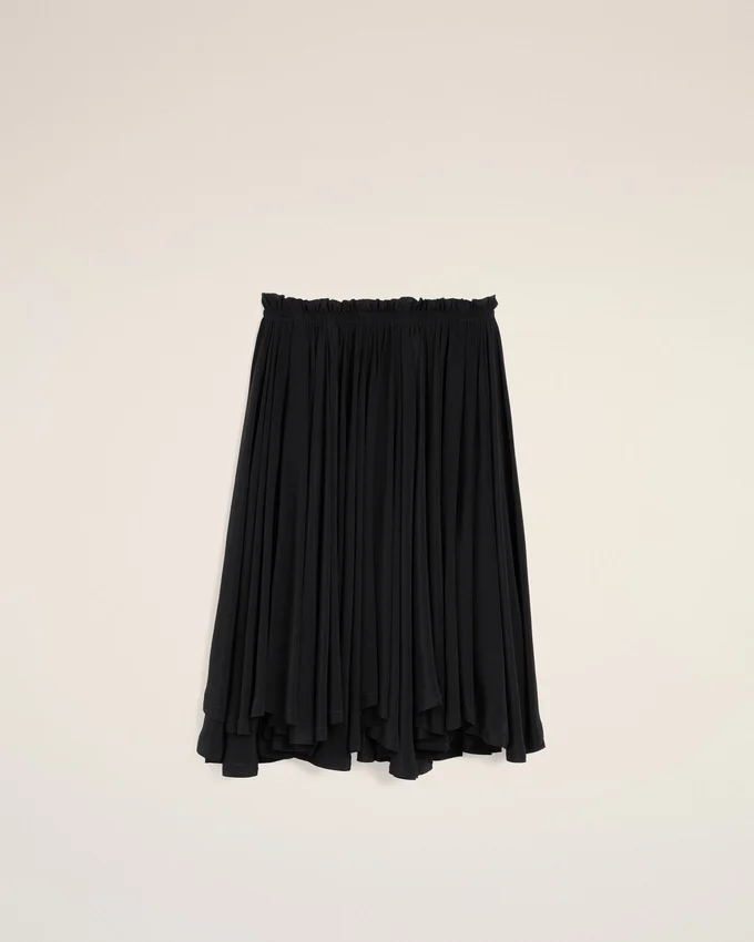 Black Blended Silk Midi Corolla Skirt Black Blended Silk Midi Corolla Skirt