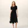 Black Blended Silk Midi Corolla Skirt Black Blended Silk Midi Corolla Skirt