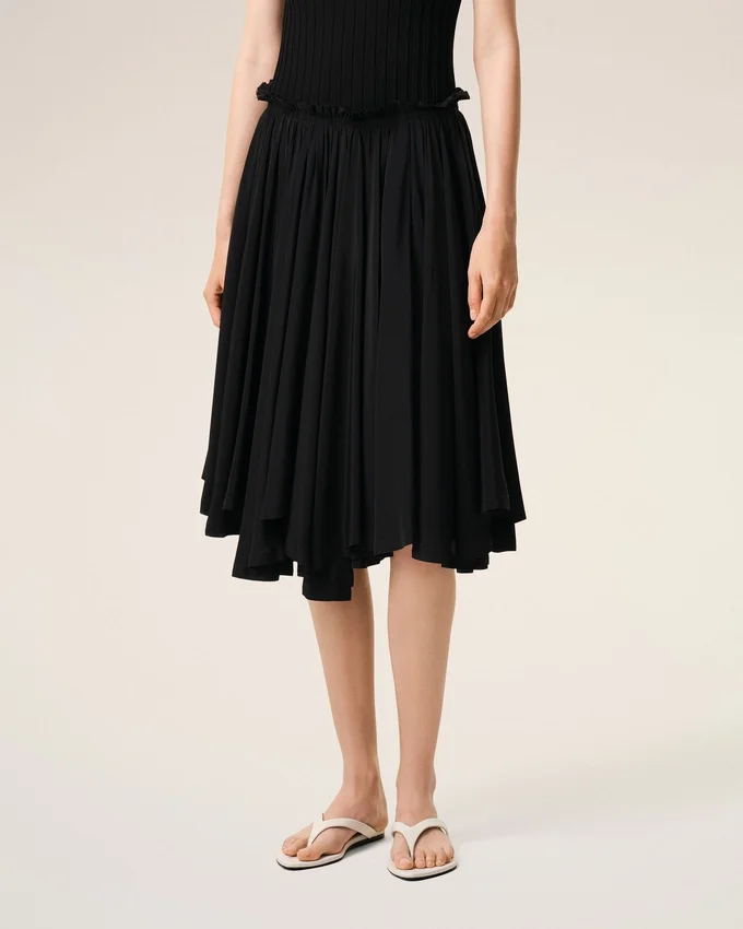 Black Blended Silk Midi Corolla Skirt Black Blended Silk Midi Corolla Skirt