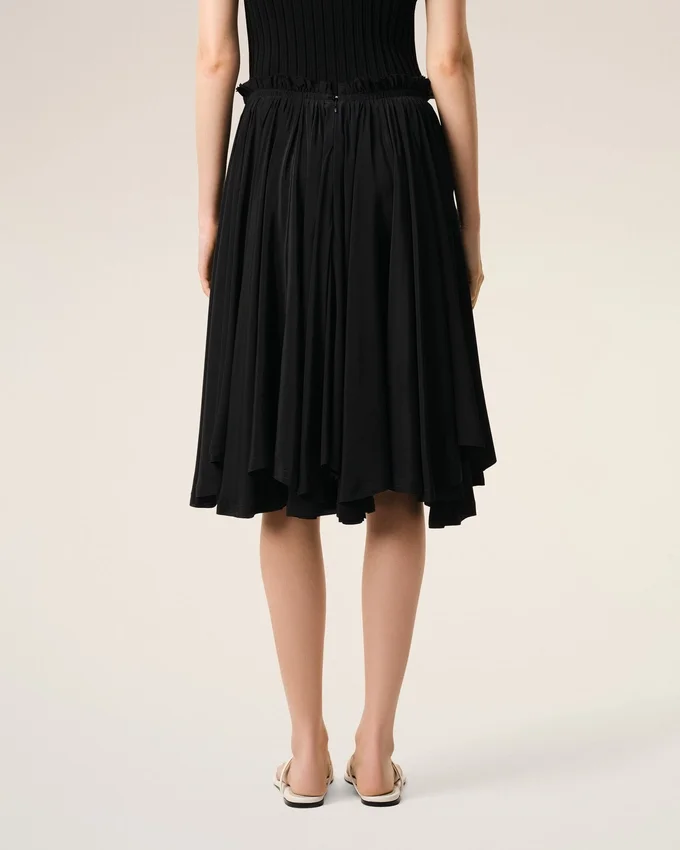 Black Blended Silk Midi Corolla Skirt Black Blended Silk Midi Corolla Skirt