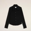 Black Blended Silk Sharp Collar Adjusted Shirt