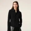 Black Blended Silk Sharp Collar Adjusted Shirt