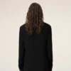 Black Blended Silk Sharp Collar Adjusted Shirt Black Blended Silk Sharp Collar Adjusted Shirt