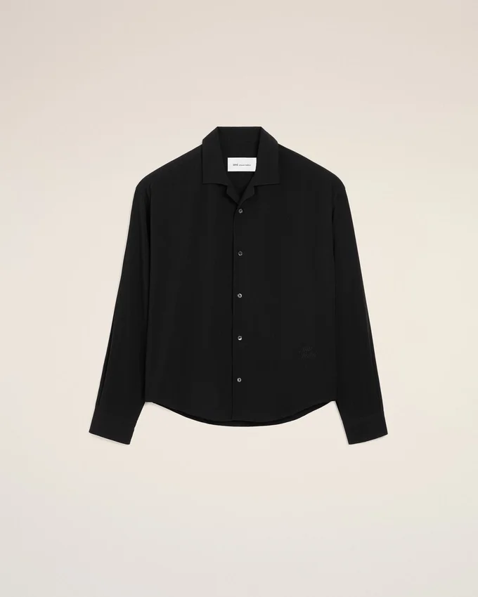 Black Boxy Embroidered Ami Paris Shirt Black Boxy Embroidered Ami Paris Shirt