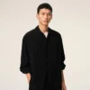 Black Boxy Embroidered Ami Paris Shirt Black Boxy Embroidered Ami Paris Shirt