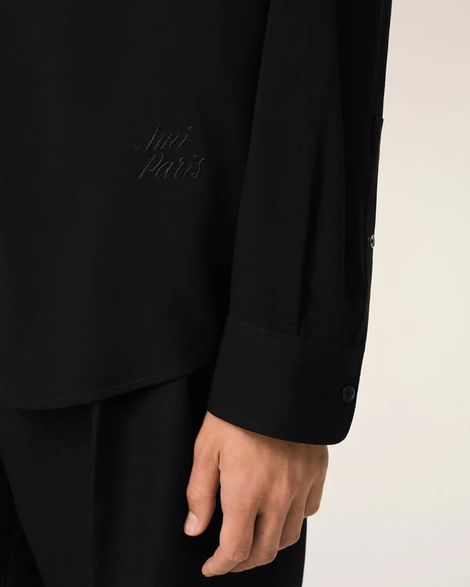 Black Boxy Embroidered Ami Paris Shirt Black Boxy Embroidered Ami Paris Shirt