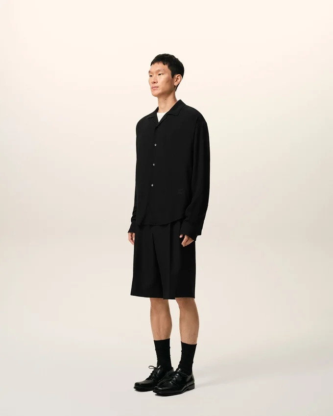 Black Boxy Embroidered Ami Paris Shirt Black Boxy Embroidered Ami Paris Shirt