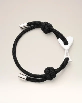 Black Cord Silver Brass Ami De Coeur Bracelet