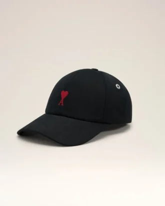 Black Cotton Ami De Coeur Embroidery Cap