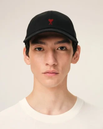 Black Cotton Ami De Coeur Embroidery Cap