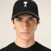 Black Cotton Ami De Coeur Felt Patch Cap