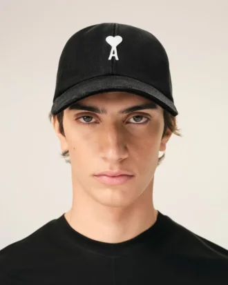Black Cotton Ami De Coeur Felt Patch Cap