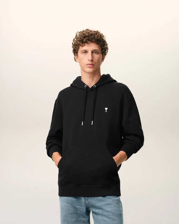 Black Cotton Ami De Coeur Hoodie Black Cotton Ami De Coeur Hoodie