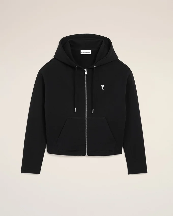 Black Cotton Ami De Coeur Zipped Hoodie Black Cotton Ami De Coeur Zipped Hoodie