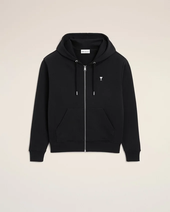 Black Cotton Ami De Coeur Zipped Hoodie Black Cotton Ami De Coeur Zipped Hoodie