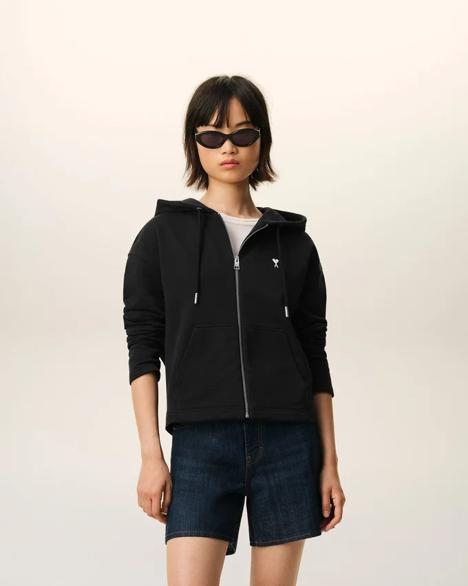 Black Cotton Ami De Coeur Zipped Hoodie Black Cotton Ami De Coeur Zipped Hoodie